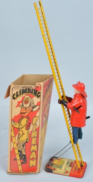 MARX Windup CLIMBING FIREMAN w/ BOX (1 of 5)