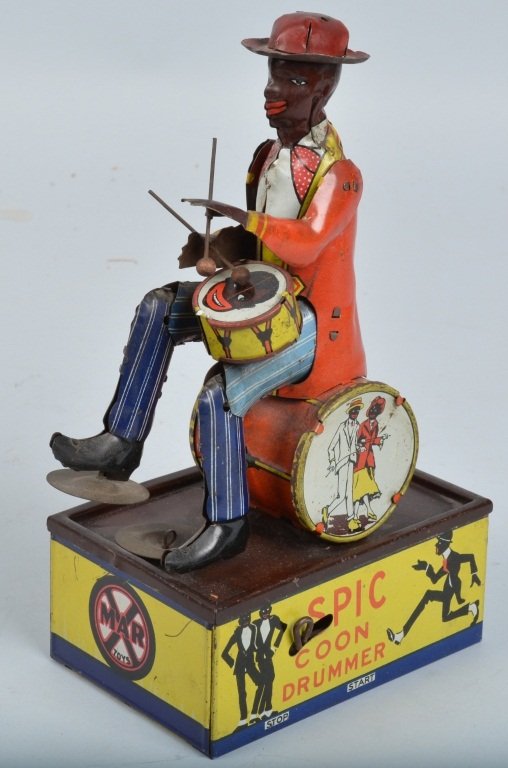 MARX Tin Windup SPIC THE COON DRUMMER: Very hard to find Marx tin windup Spic the Coon Drummer. All original and complete. Has great colors and graphics. Windup works. A very hard toy to find! 8 1/2" Excellent