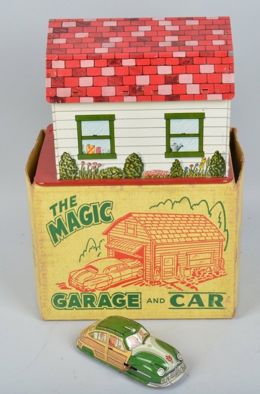 MARX Tin Windup MAGIC GARAGE and CAR w/ BOX (1 of 6)