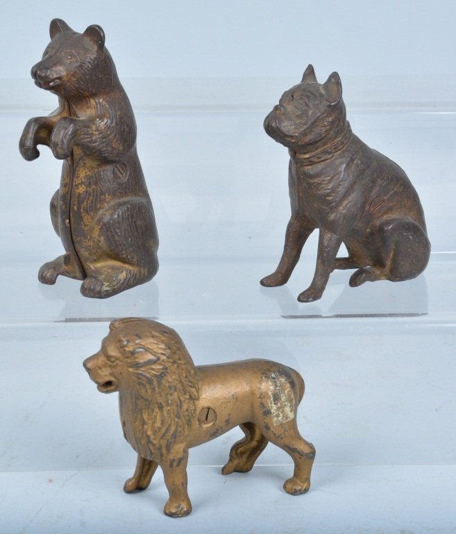BEGGING BEAR, BOXER DOG, & LION STILL BANKS (1 of 2)
