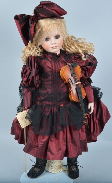 EVIE PORCELAIN EVIE DOLL WITH VIOLIN: 23" beautiful porcelain doll, highly detailed with violin. Excellent