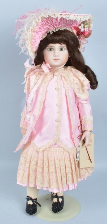 JEANN NORDQUIST PORCELAIN TETE JUMEAU: 28" porcelain doll with pierced ears, beautiful clothing. Excellent