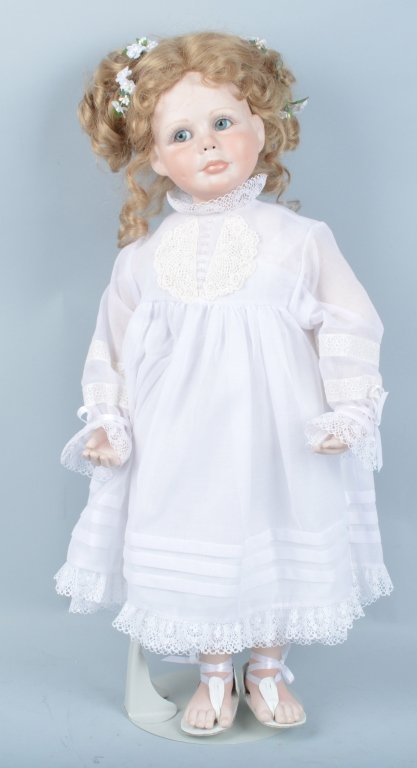 JUDITH TURNER PORCELAIN DOLL NO.342: 27" doll signed on head Judith Turner 11-4-88. Excellent