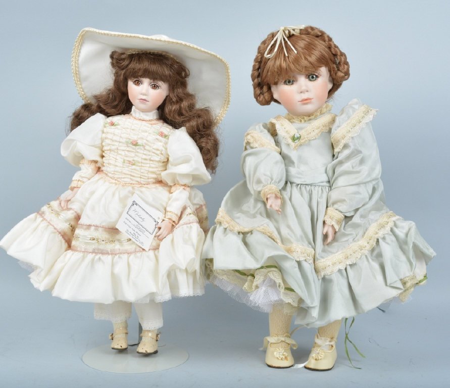 LOT OF 2 VICKIE WALKER PORCELAIN DOLLS: Both about 16" tall, Melody is #9 of 350, The girl with bunny is #12 of 350 Excellent
