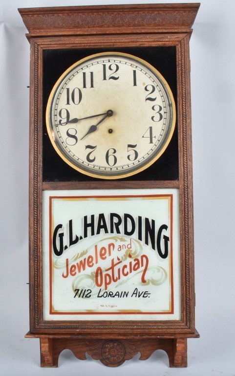 ANTIQUE SESSIONS OAK ADVERTISING WALL CLOCK (1 of 4)