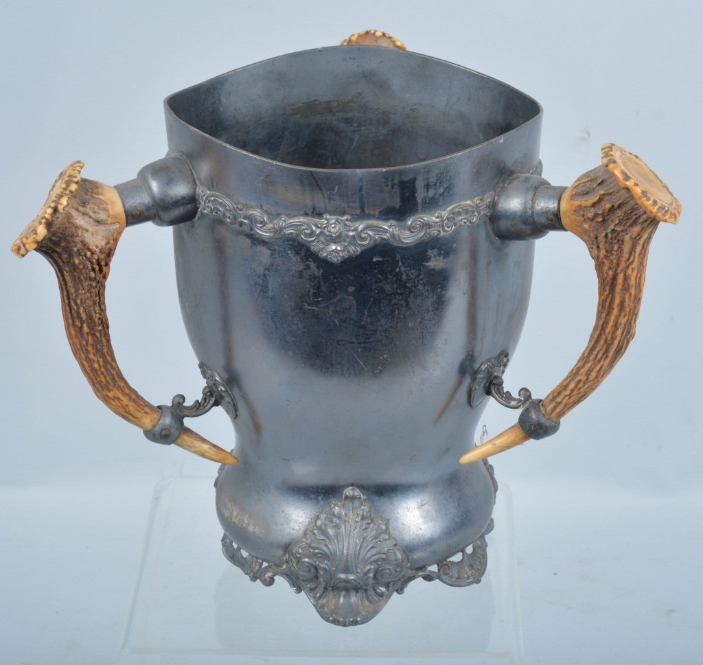 1800s MIDDELTON SILVER ICE BUCKET w/ STAG HORN (1 of 4)