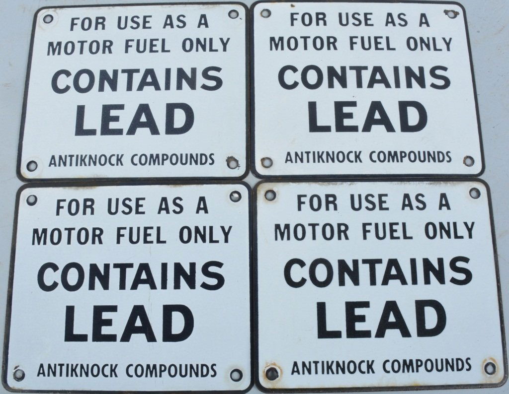 Lot of CONTAINS LEAD PORCELAIN GAS PUMP SIGNS (1 of 2)