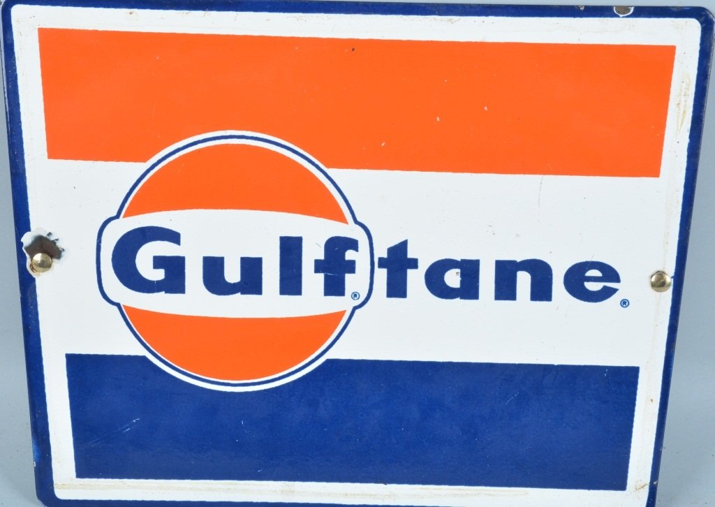 GULFTANE PORCELAIN GAS PUMP SIGN (1 of 2)