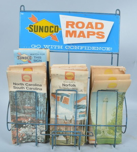 Vintage Sunoco Road Map Counter Display