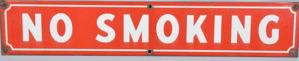 NO SMOKING PORCELAIN SIGN: Nice original sign. 24"x4 1/2" Excellent