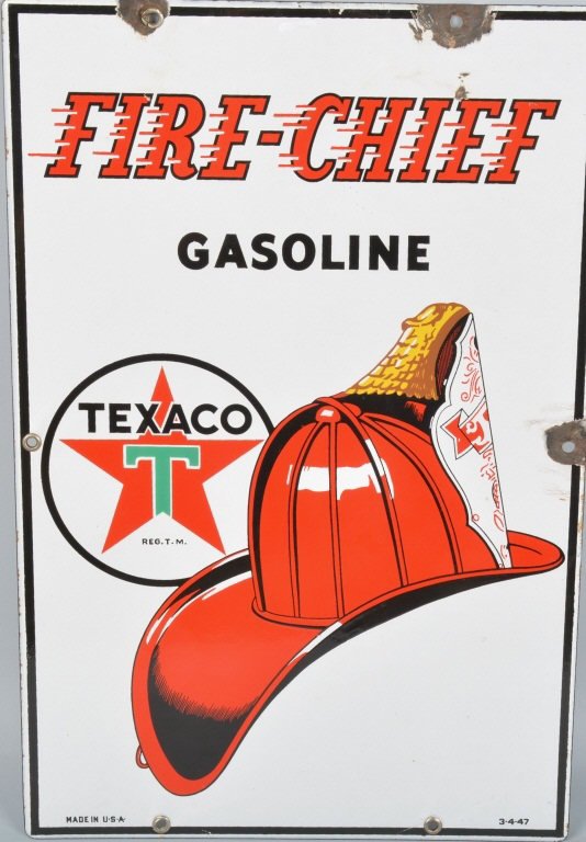 TEXACO FIRE CHIEF PORCELAIN GAS PUMP SIGN (1 of 3)