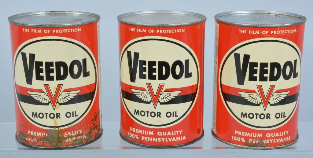 3- VINTAGE VEEDOL MOTOR OIL CANS (1 of 4)