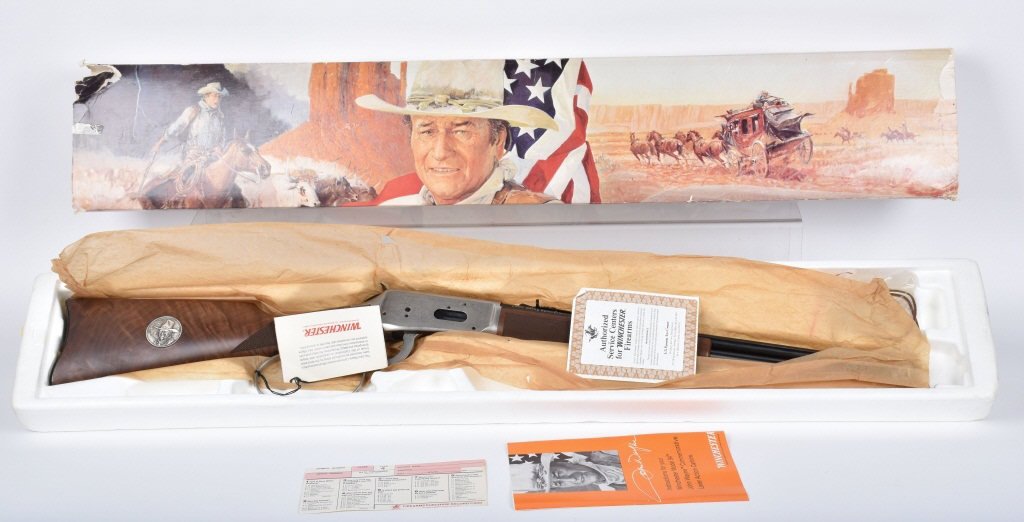 WINCHESTER M1894, JOHN WAYNE .32-40 RIFLE, BOXED: SN JW37393, Beautiful unfired rifle in the original box. Box has some wear. Near Mint *