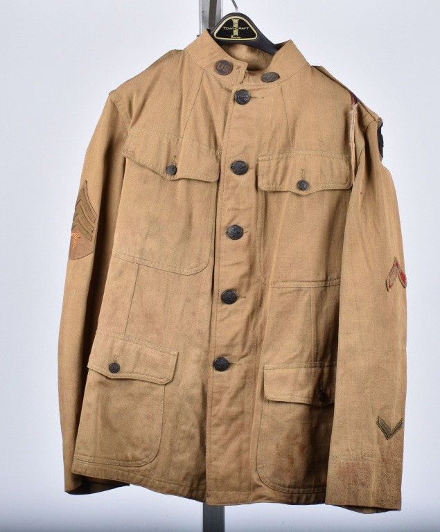 WW1 JACKET, PANTS and HAT CORDS: Very nice uniform , complete with patches. Cotton duck material. Some minor soiling. Very Good-Excellent