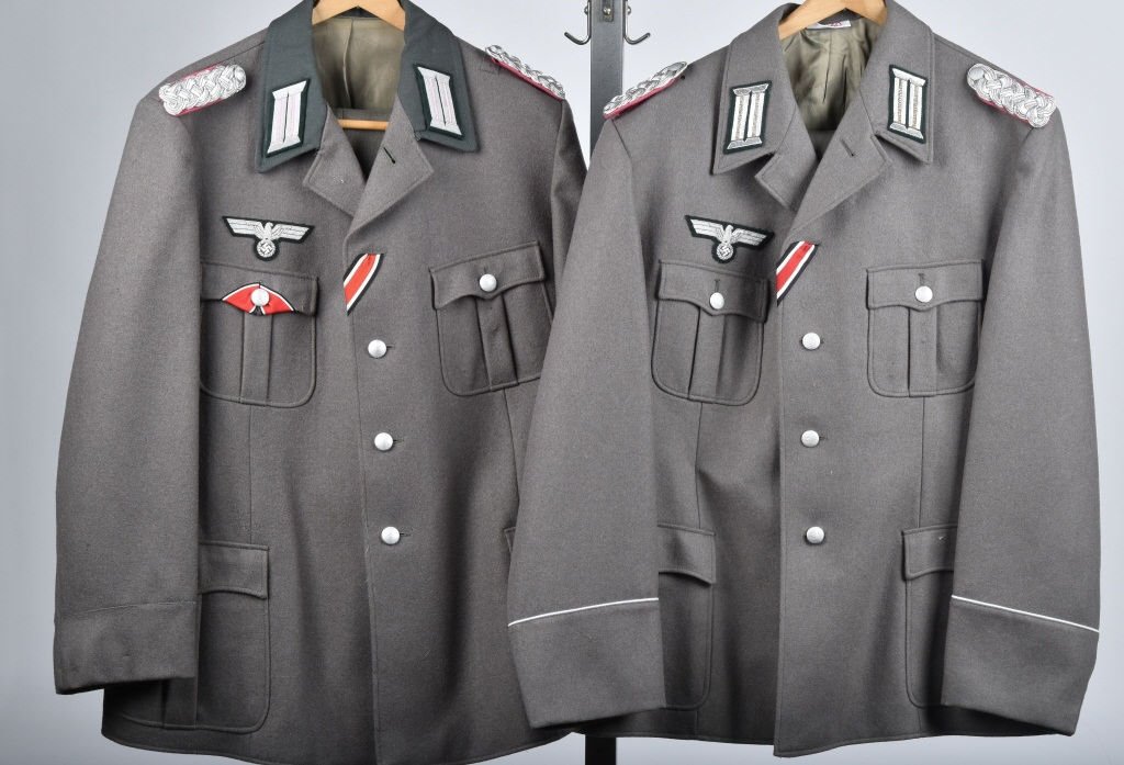 LOT OF 2 NAZI GERMAN RE-ENACTOR UNIFORMS: Lot includes 2 tunics, and a pair of pants. Very well made, and detailed. Excellent