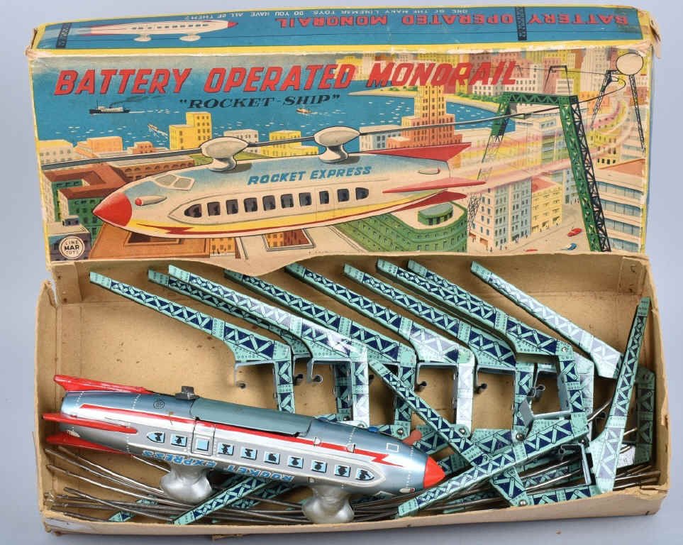 LINEMAR Battery Op ROCKET-SHIP MONORAIL w/ BOX (1 of 6)