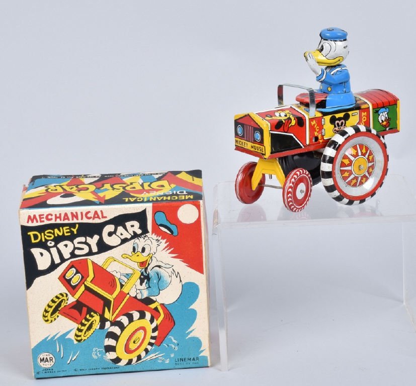 LINEMAR Tin Windup DONALD DUCK DIPSY CAR w/ BOX (1 of 6)
