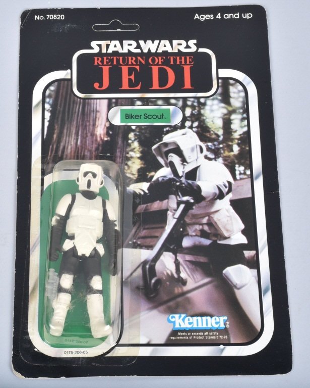 1983 STAR WARS ROTJ 77-A BIKER SCOUT MOC: 1983 Star Wars "Return Of The Jedi" 77 Back A Biker Scout Action Figure. Figure is mint sealed on the card. The card is very crisp and unpunched. Great candidate for grading. Near Mint