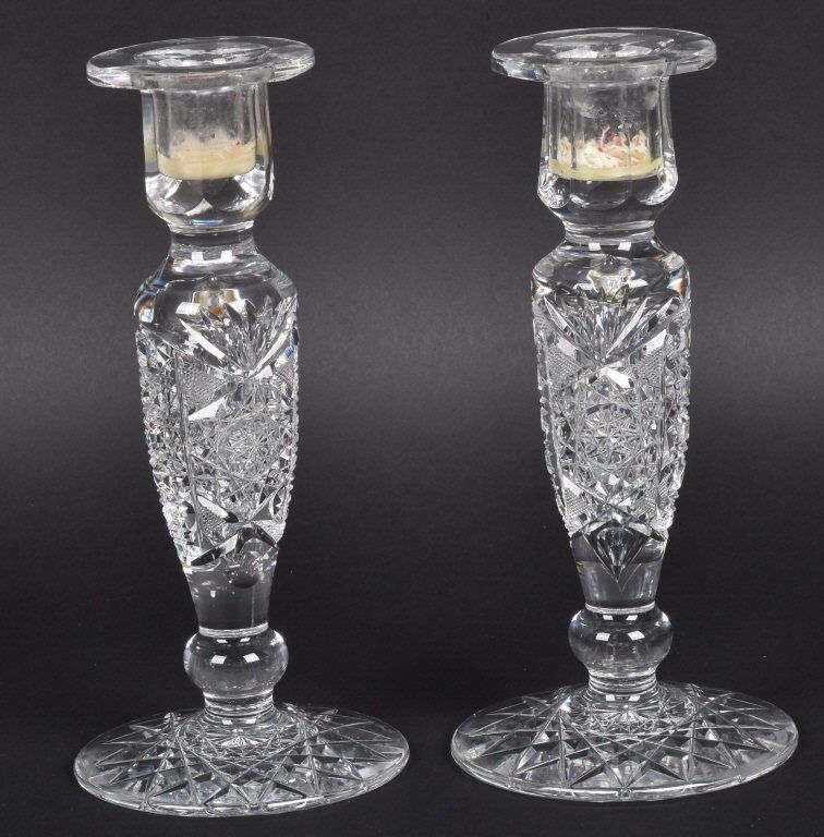 PAIR of CUT GLASS CANDLESTICKS (1 of 3)