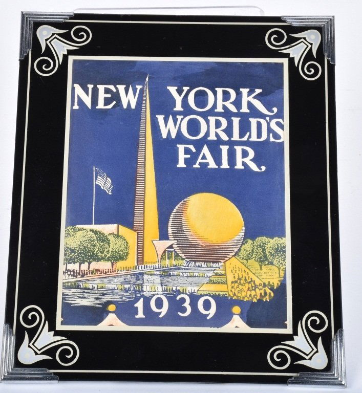 1939 NY WORLDS FAIR SILK in ART DECO FRAME (1 of 3)