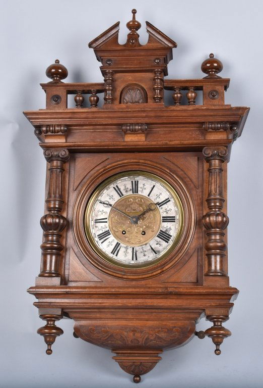 ORNATE FRENCH WOOD CASE WALL CLOCK (1 of 5)