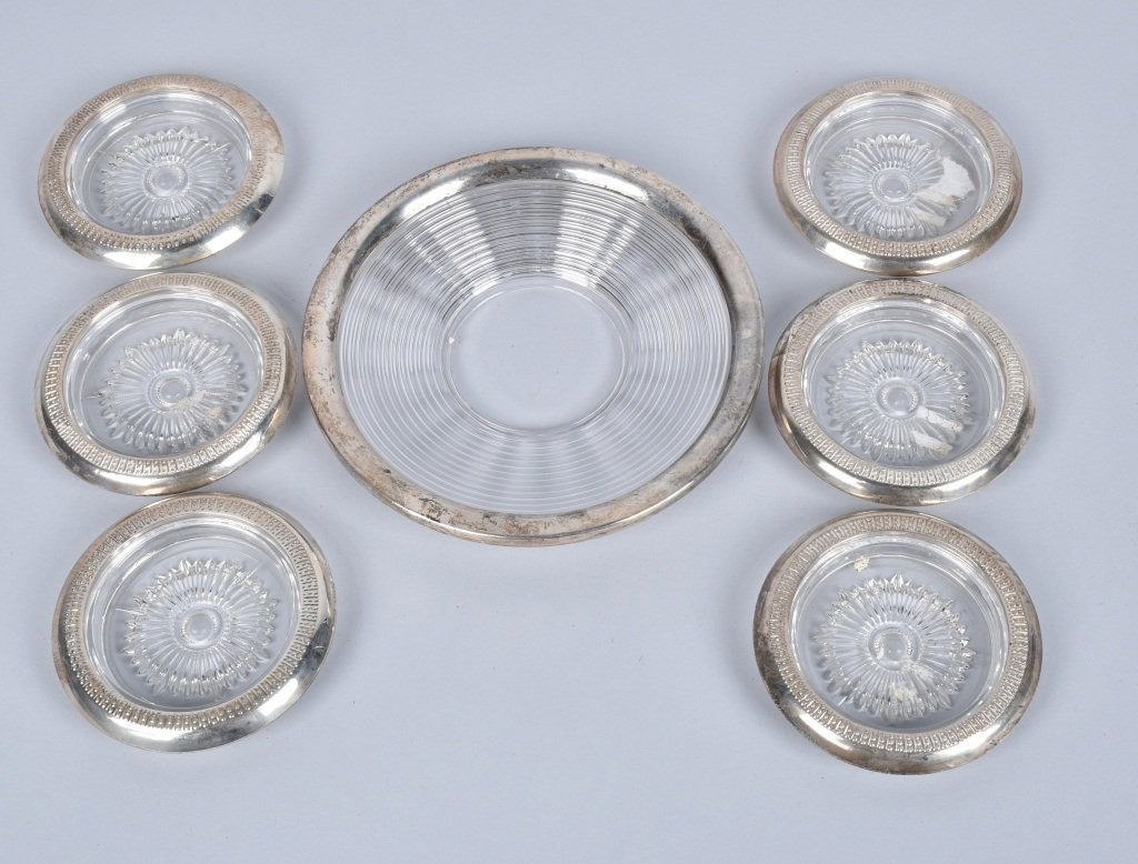 Lot of 6 SILVER RIM COASTERS & PLATE (1 of 3)