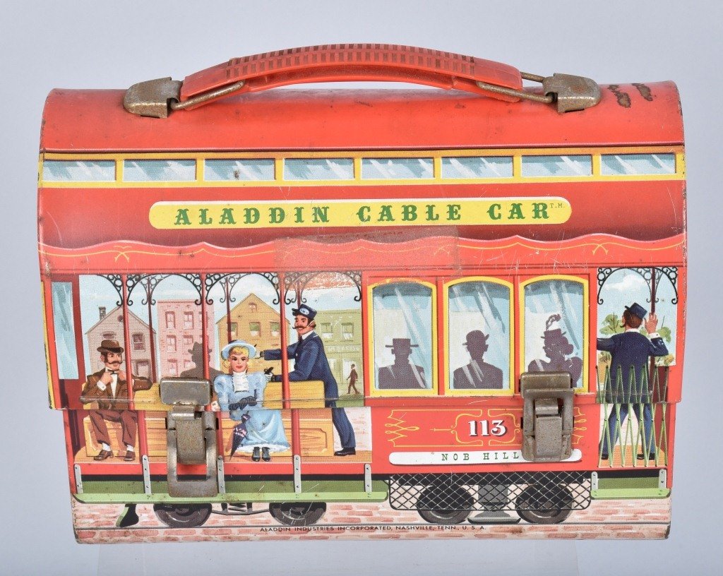 1960s ALADDIN CABLE CAR DOME TOP LUNCH BOX (1 of 3)