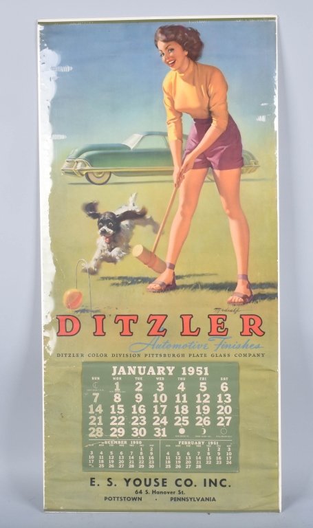 LARGE 1951 DITZLER PAINT ADVERTISING CALENDAR (1 of 3)
