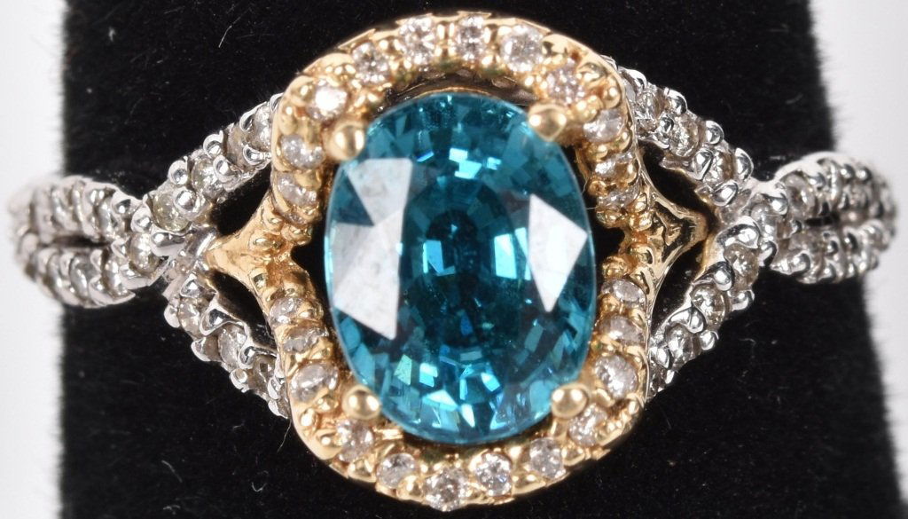 14kt Gold Blue Tourmaline & Diamond Ring (1 of 4)