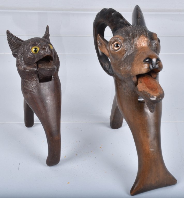 TWO BLACK FOREST NUTCRACKERS - CAT & MOUNTAIN GOAT (1 of 5)