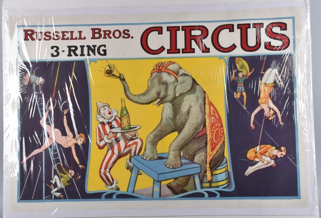 LINENB MOUNTED RUSSELL BROS. 3-RING CIRCUS POSTER (1 of 5)