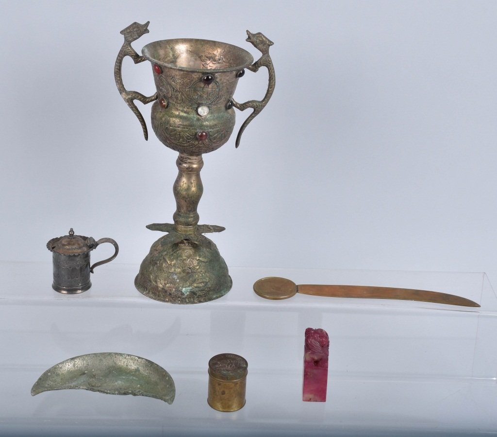 BOX LOT OF VINTAGE ITEMS, INK WELL and MORE (1 of 7)