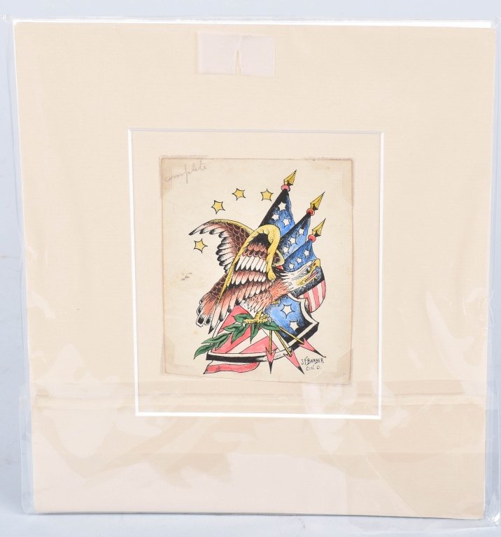 VINTAGE TATTOO FLASH ART, HAND COLORED (1 of 3)