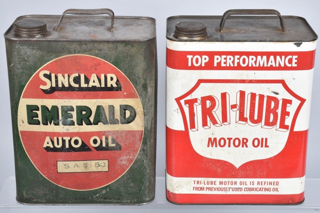 4- VINTAGE 2 Gallon OIL CANS SINCLAIR, TRAFFIC (1 of 2)