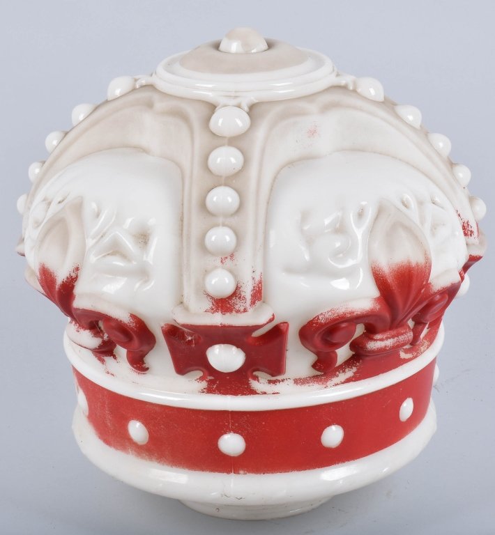 RED CROWN MILK GLASS GAS PUMP GLOBE: Nice vintage gas pump globe. Has some paint loss. 17" Excellent