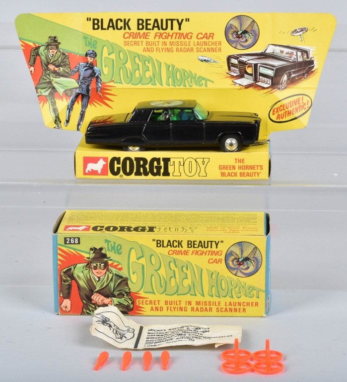 CORGI GREEN HORNET BLACK BEAUTY MIB: Excellent original Corgi Green Hornet "Black Beauty" Car is in never played with condition!! Complete with accessories. Come with original insert and crisp box. Doesn't get any better!! Near Mint