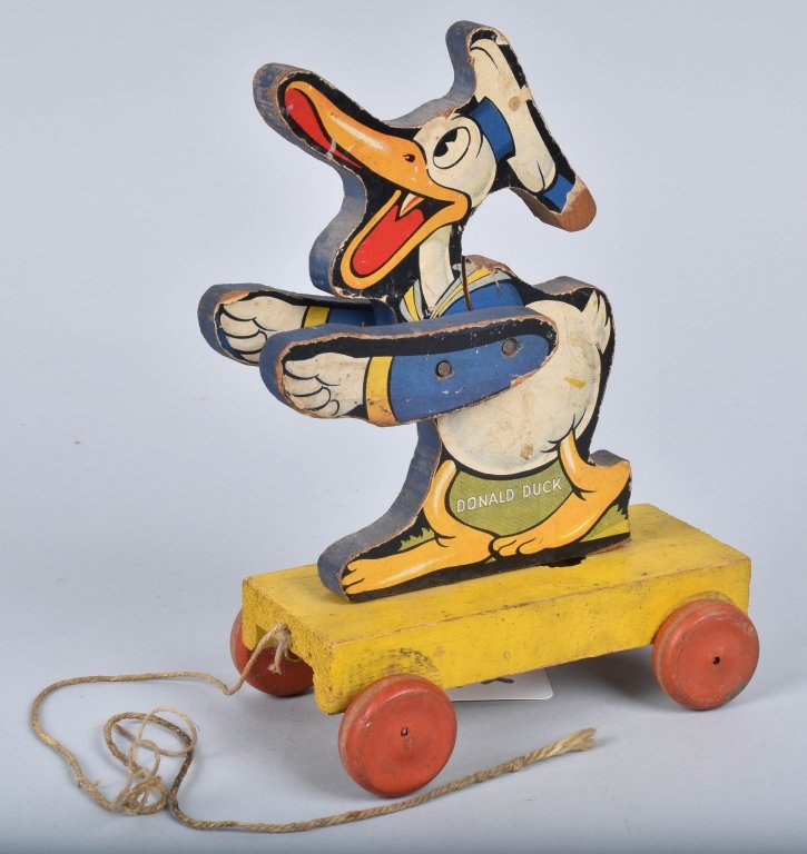 1936 FISHER PRICE #460 DAPPER DONALD DUCK: Early Walt Disney Enterprises piece. All original with some wear. 9" Very Good