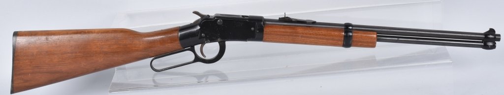 ITHACA LEVER ACTION .22 RIFLE: 18" barrel with excellent mirror bore, good action, very good finish with some spotting and loss, nice stocks. Very Good *