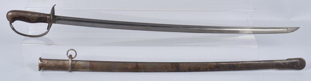 WW2 JAPANESE CAVARY SWORD, MATCHING NOs.: 30" blade with evidence of old sharpening, nice wood grip and hilt, matching numbers on blade and drag of scabbard. Very Good