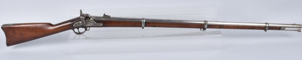 CIVIL WAR M1863 NORRIS & CLEMENT RIFLE, 1864: Nice original rifle maker marked S.N. & W.T.C. for Massachusetts on the lock. 40" barrel, .58 caliber, action is crisp, gray metal with light pitting and freckling and has been cleaned at one time. Fu