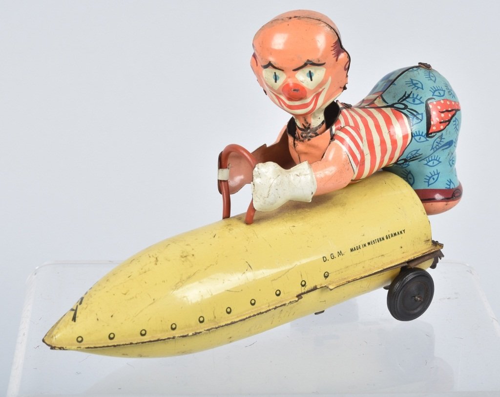 KARL BUB Tin Windup ATOM ROCKET CLOWN (1 of 3)