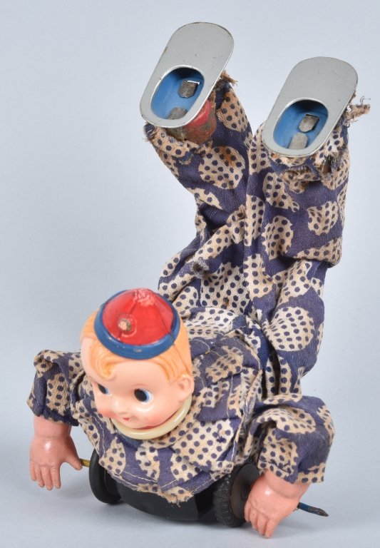 LARGE Celluloid Windup HANDSTAND CLOWN (1 of 4)