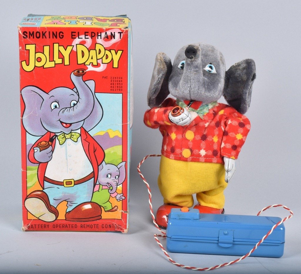 SAN Battery Op JOLLY DADDY SMOKING ELEPHANT w/BOX (1 of 6)