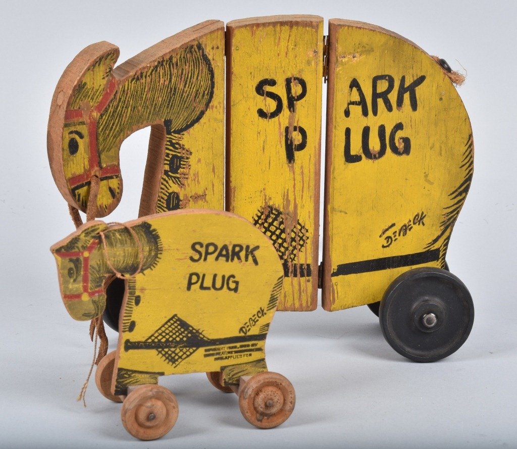 Two Wood Spark Plug Pull Toys (1 of 3)