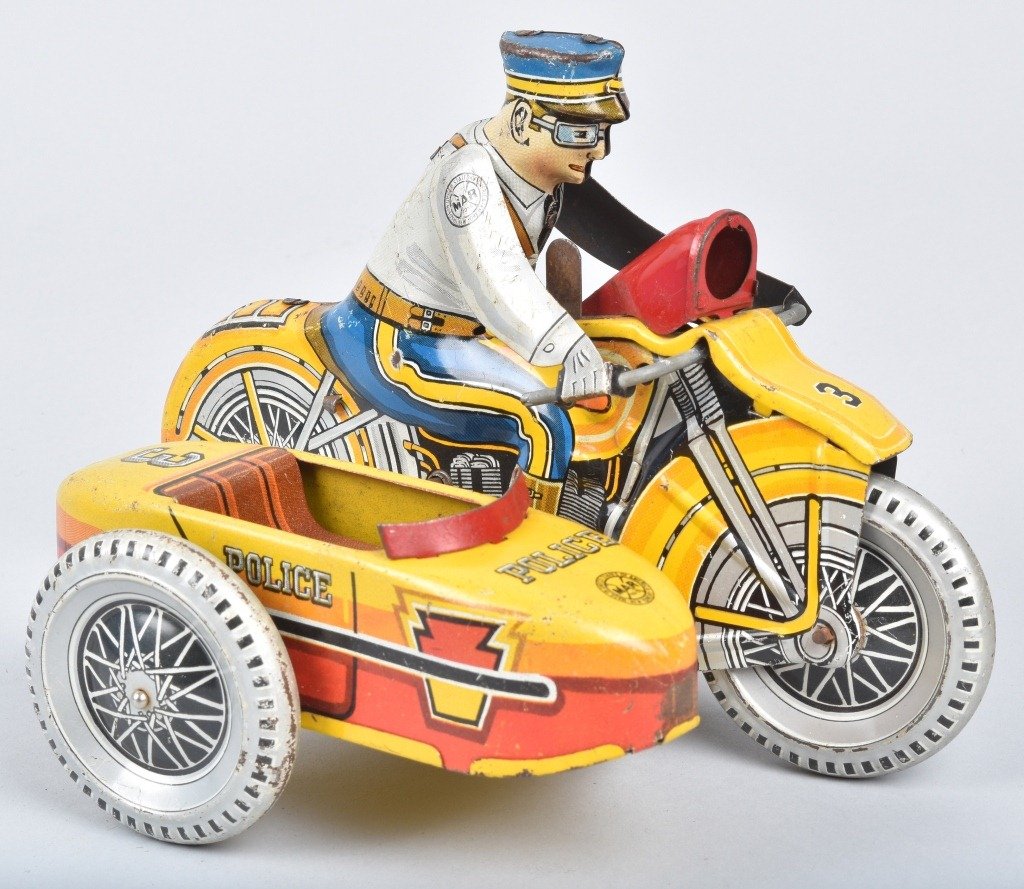 MARX Tin Windup SIRIEN MOTORCYCLE w/ SIDECAR (1 of 4)