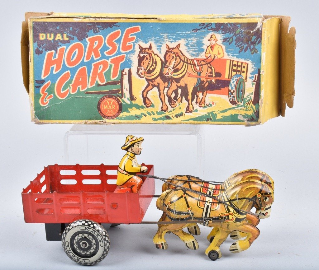 MARX Tin Windup DUAL HORSE & CART w/ BOX (1 of 6)