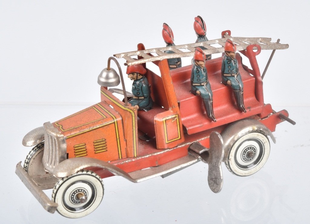 GERMAN Tin Windup NICKLE TOY FIRE TRUCK (1 of 4)