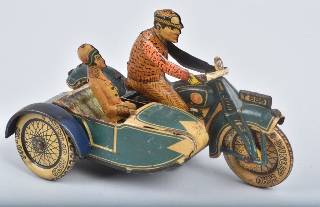 TIPP Tin Windup MOTORCYCLE w/ SIDECAR & PASSENGER (1 of 5)