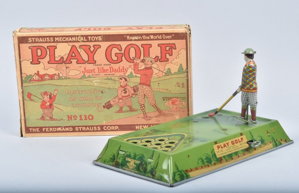 STRAUSS Tin Windup PLAY GOLF w/ BOX (1 of 10)