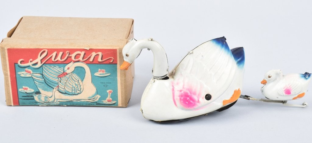 OCCUPIED JAPAN Tin Windup SWANS w/ BOX (1 of 5)